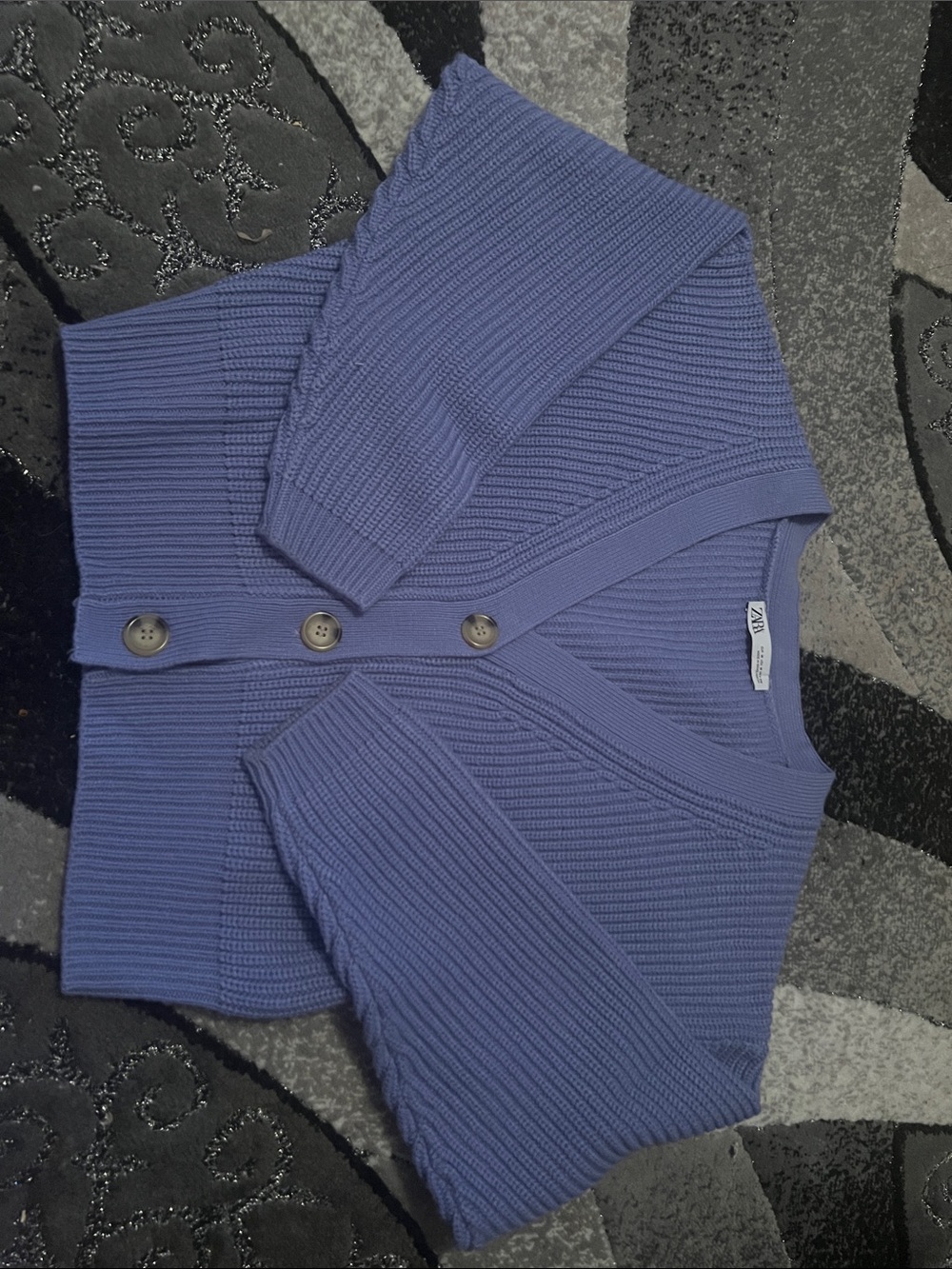 Zara Lilac Ribbed Knit Button Cardigan